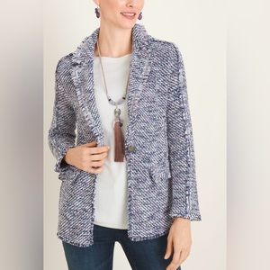 Chicos Cool-Toned Structured Notched-Collar Fringe Cardigan Jacket Size L